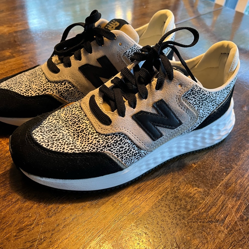 New Balance women’s fresh foam X 70 black suede and leopard print